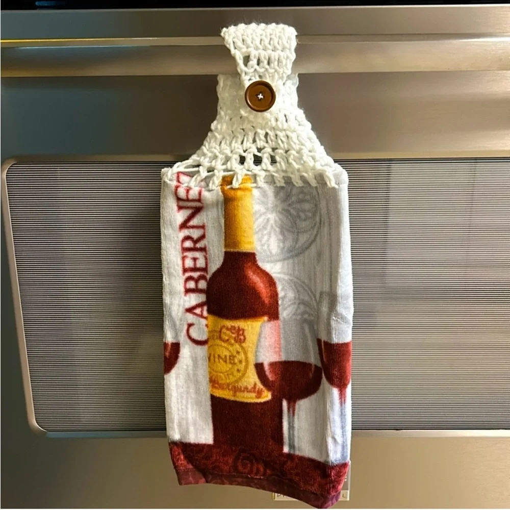 Hand Crafted Cabernet Wine Hanging  Hand Towels with Burgundy and Gray Design